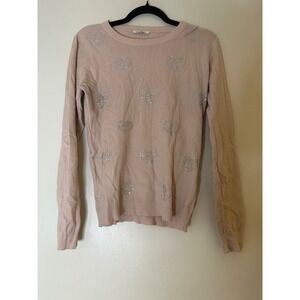 Vila Milano Beige Rhinestone Heart Crewneck Sweater M dusty pink valentines